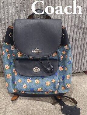 Coach Floral Denim and Leather Backpack RARE